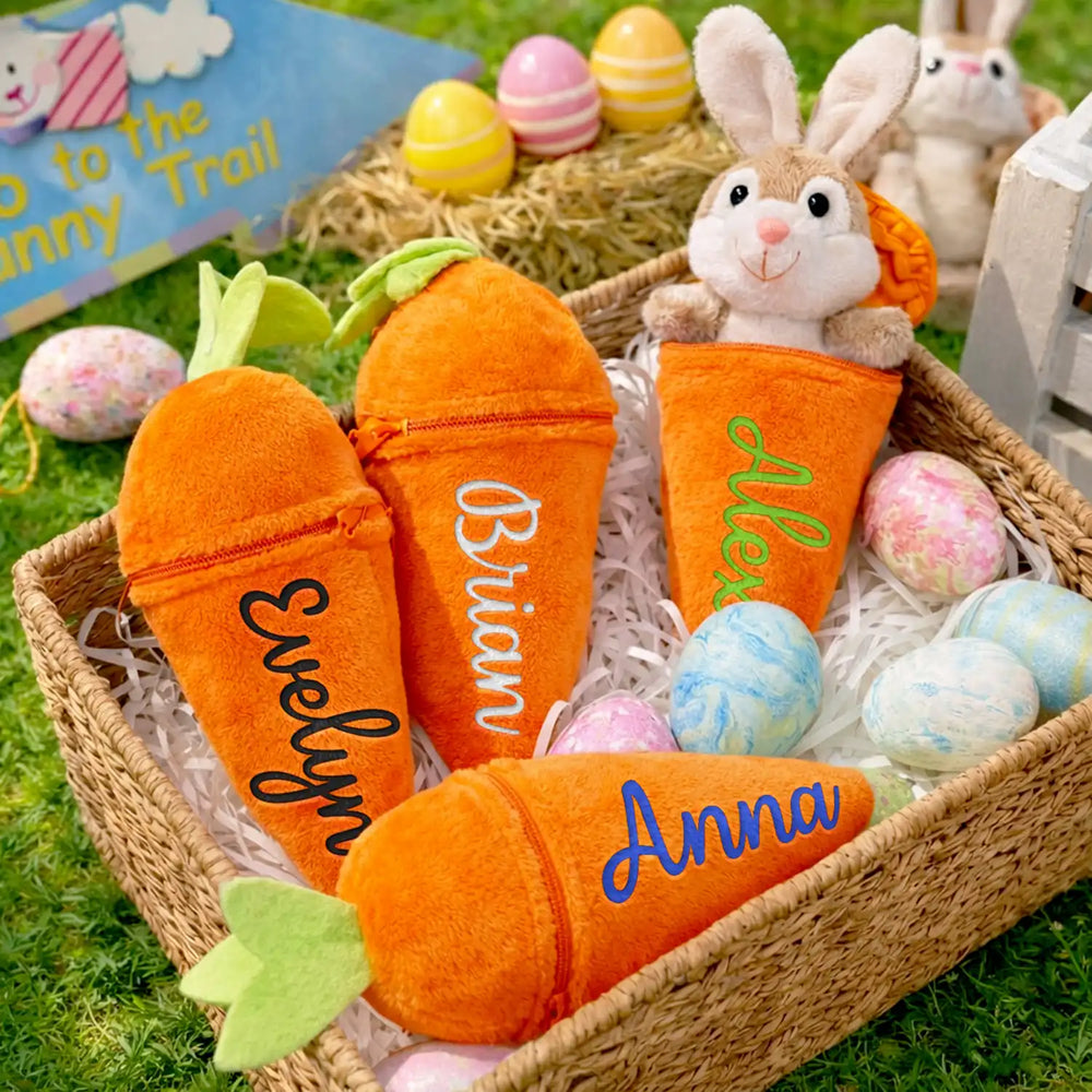 Easter Bunny Carrot With Custom Name - Personalized Plush Reversible Carrot Bunny Keychain