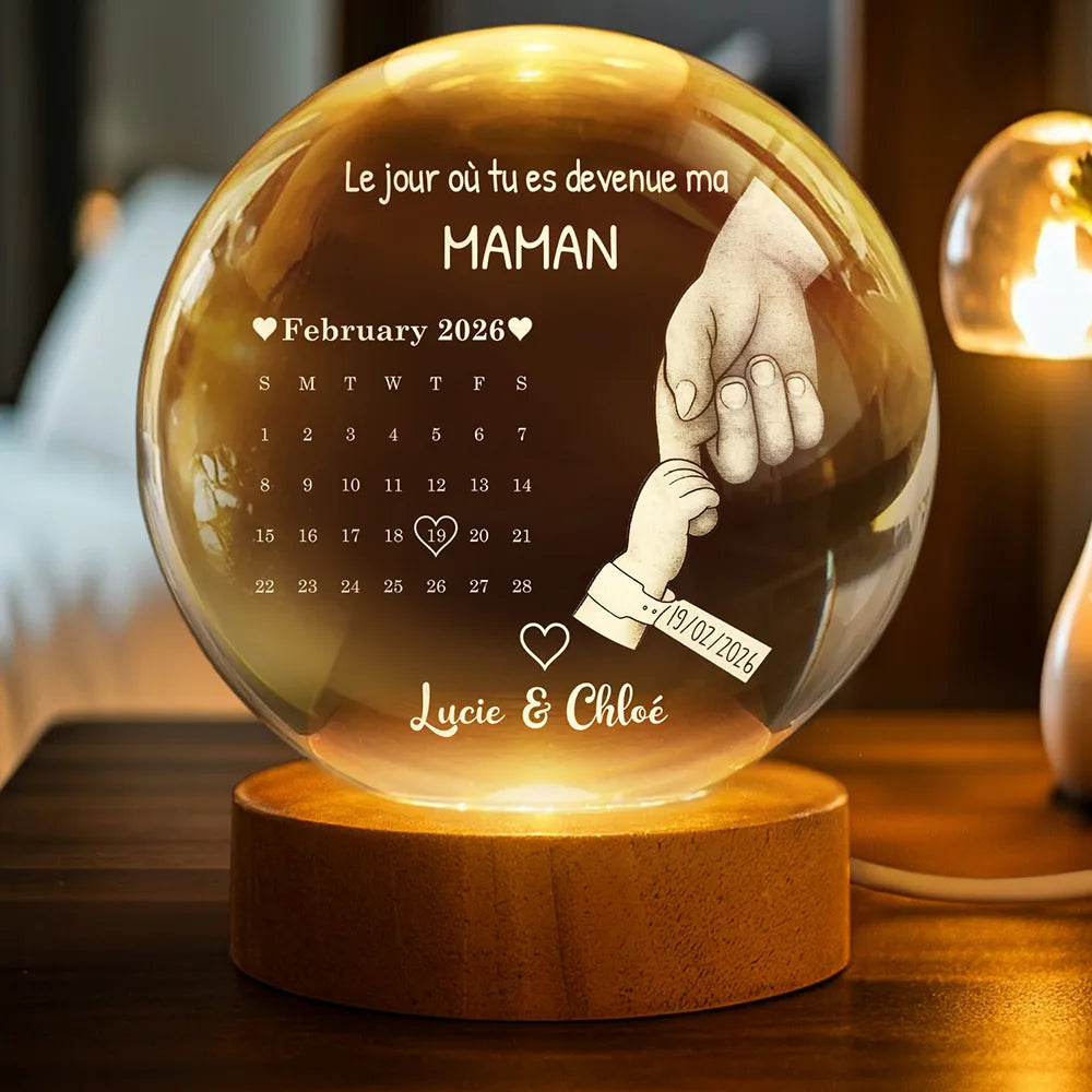 Calendrier Le Jour Où Tu Es Devenue Ma Maman Papa - Lampe Boule En Cristal Personnalisée