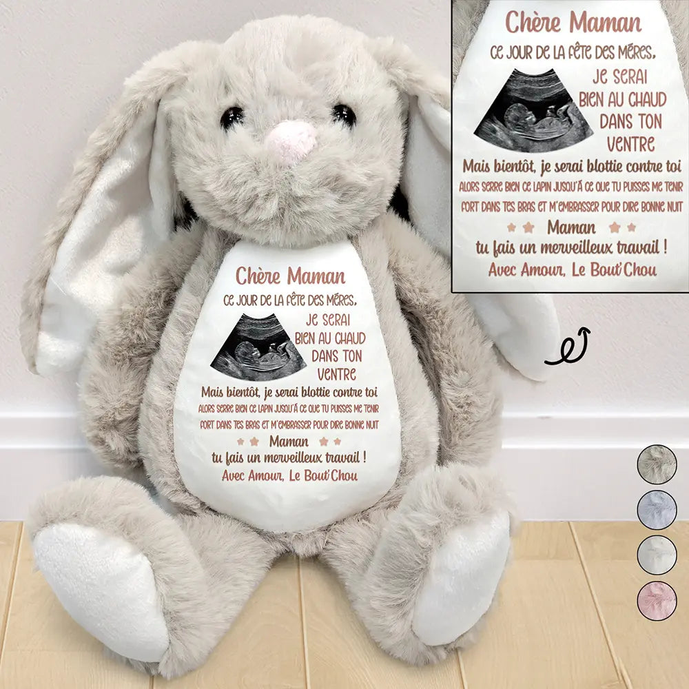 Gift For Wife,Gift For Yourself,Gift For Women,Parents,Gift For Mother,New Mom,Pregnant Mom,French,Non-Eng,Photo,Adorable - Photo Personnalisable Bien Au Chaud - Pour Future Maman - Peluche Lapin Personnalisée