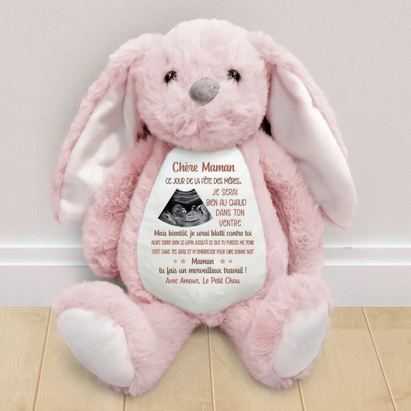 Gift For Wife,Gift For Yourself,Gift For Women,Parents,Gift For Mother,New Mom,Pregnant Mom,French,Non-Eng,Photo,Adorable - Photo Personnalisable Bien Au Chaud - Pour Future Maman - Peluche Lapin Personnalisée