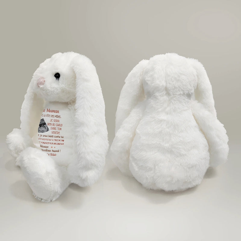 Gift For Wife,Gift For Yourself,Gift For Women,Parents,Gift For Mother,New Mom,Pregnant Mom,French,Non-Eng,Photo,Adorable - Photo Personnalisable Bien Au Chaud - Pour Future Maman - Peluche Lapin Personnalisée