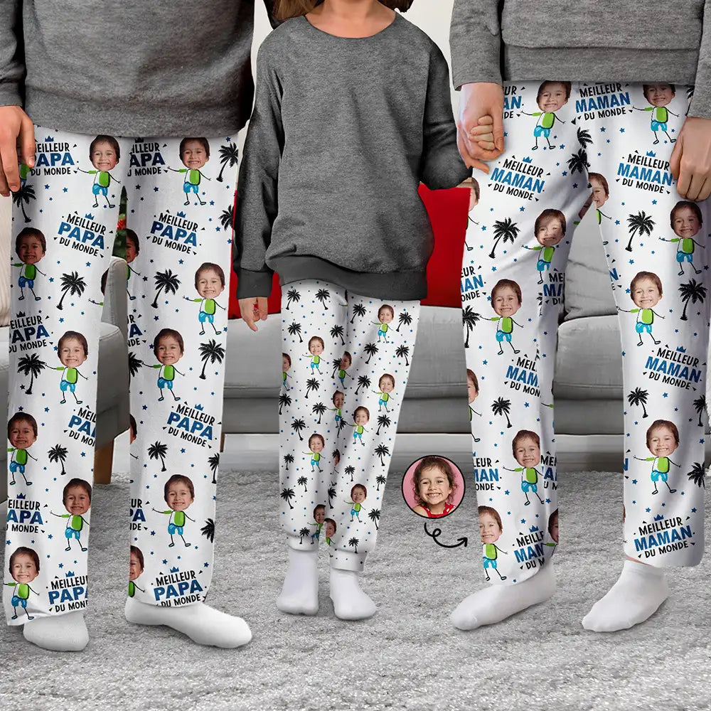 Photo Personnalisable Meilleur Papa Maman Du Monde - Pantalon De Pyjama Personnalisé Pour Enfant
