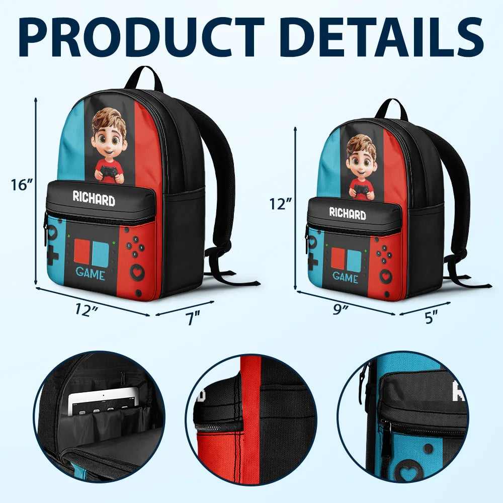 Gift For Kids,Gift For Grandkids,Happy - Gaming Kids Boys Girls - Personalized Canvas Backpack