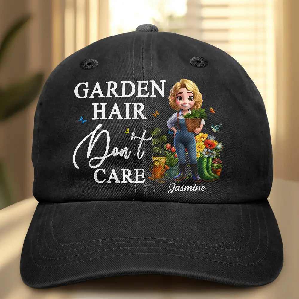 Garden Hair Don't Care - Personalized Vintage Washed Denim Cap