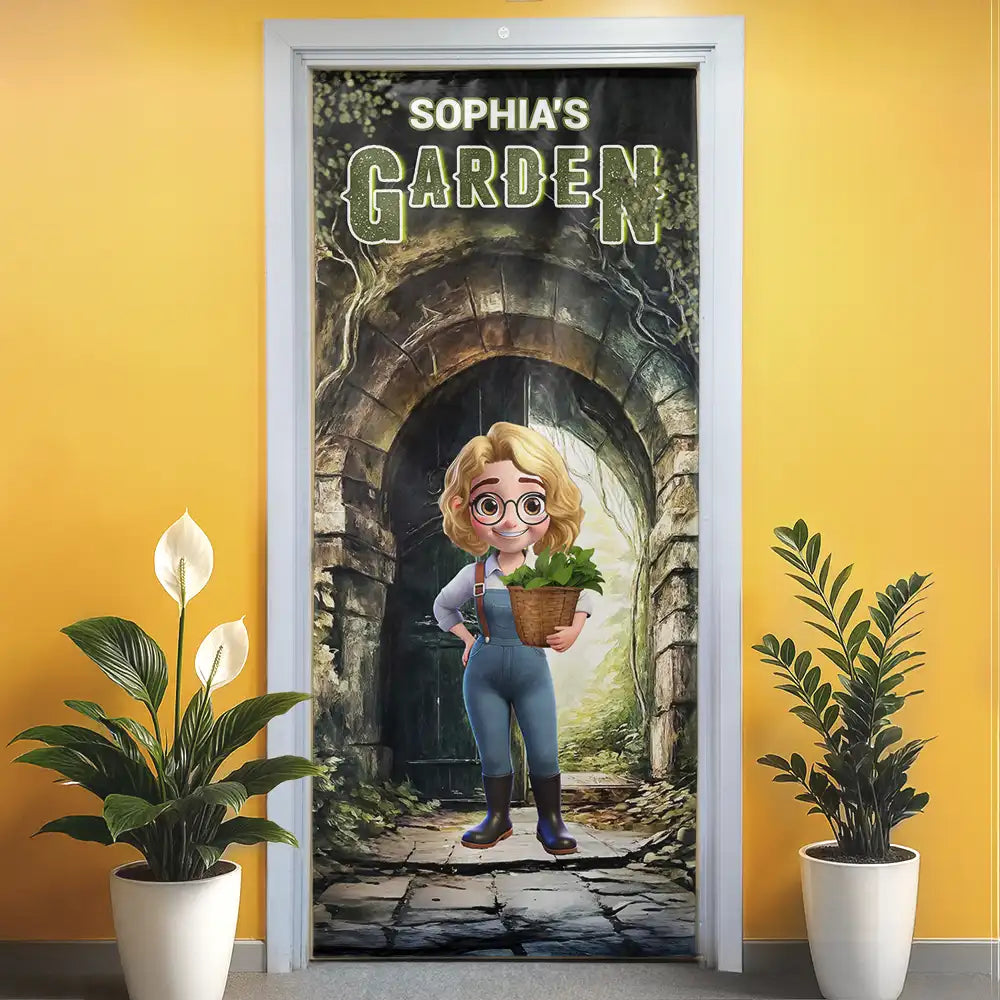 Happy,Gardening,Gift For Yourself - Garden Of The Girl - Personalized Door Cover