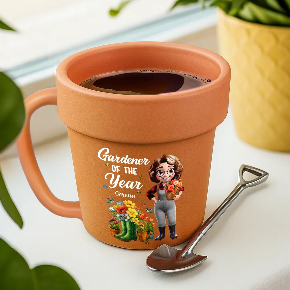 Gardening, Gift For Women, Happy, Gift For Yourself - Gardener Of The Year - Personalized Plant Pot Ceramic Mug