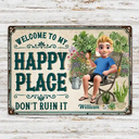 Gardening, Gift For Yourself, Gift For Women, Summer, Adorable, Vector - Gardening My Happy Place - Personalized Classic Metal Signs