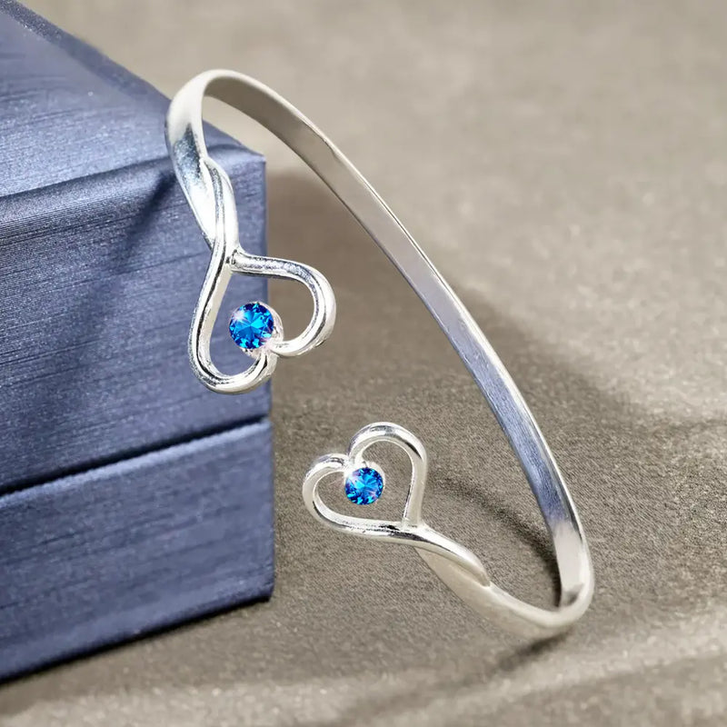 Gift For Grandma, Grandma - Grandkids, Gift For Mother, Happy - The Love Between Grandmother & Granddaughter - Personalized Gem Heart Cuff Bracelet