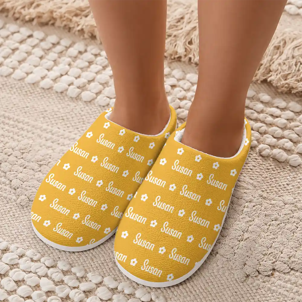 Christmas,Custom Text,Gift For Kids,Playful - Gift For Kids - Personalized Name Heart Star Pattern Fluffy Slippers