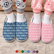 Christmas,Custom Text,Gift For Kids,Playful - Gift For Kids - Personalized Name Heart Star Pattern Fluffy Slippers