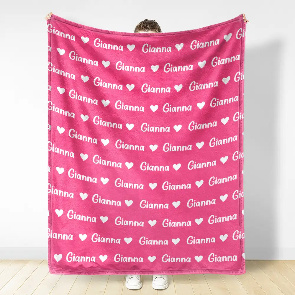 Adorable,Christmas,Custom Text,Gift For Kids,Top Market - Gift for Kids - Personalized Name Heart Pattern Fleece Blanket, Sherpa Blanket