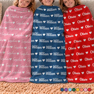 Adorable,Christmas,Custom Text,Gift For Kids,Top Market - Gift for Kids - Personalized Name Heart Pattern Fleece Blanket, Sherpa Blanket