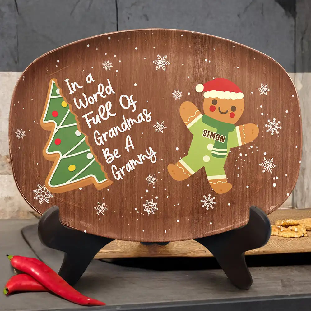 Gift For Women,Gift For Grandma,Love,Christmas - Gingerbread Cookie World Full Of Grandmas - Personalized Plate