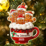 Happy,Christmas,Gift For Couples,Gift For Grandparents,Parents,Family - Gingerbread Cup Family - Personalized Custom Shaped Acrylic Ornament
