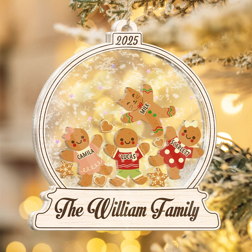 Christmas,Family,Happy - Gingerbread Family Shaker - Personalized 3-Layered Acrylic Shaker Ornament