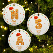Christmas,Family,Non-Eng,Gift For Yourself - Gingerbread Letters With Santa Hat 2025 - Personalized Circle Ceramic Ornament