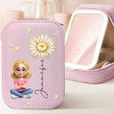 Gift For Women,Gift For Yourself,Top Market,Happy,Gift For Daughter - Girl With Birth Flower Nacre Effect - Personalized Makeup Box With LED Mirror