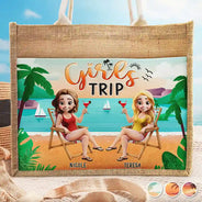 Gift For Women,Gift For Yourself,Gift For Bestie,Beach,Travel,Happy,Summer - Girls Trip - Personalized Jute Tote Bag