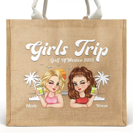 Girls Trip Summer Vibe - Personalized Jute Beach Bag