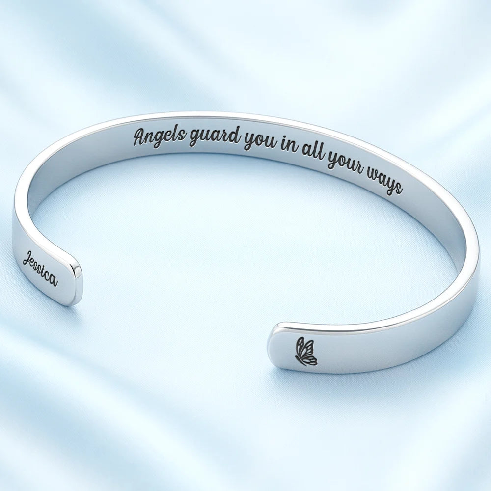 Christian,Christmas,Memorial,Sad,Family -  God Has You In His Arms I Have You In My Heart - Personalized Bangle Bracelet Cuff - Personalized Bangle Bracelet Cuff