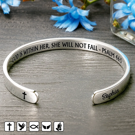 God Is Within Her Bible Verse - Personalized Bangle Bracelet Cuff