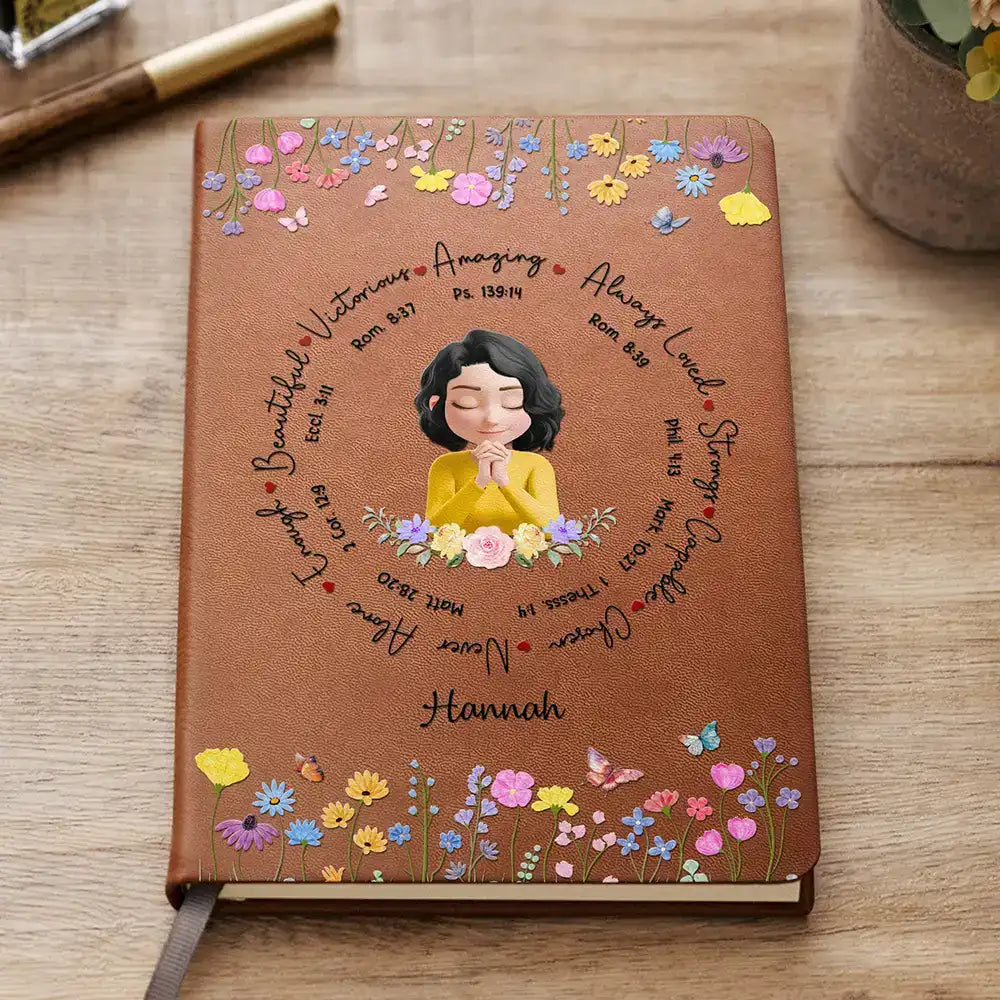 God Says I Am 3D Praying Women - Personalized Leather Journal
