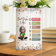 Gift For Yourself, Gift For Women, Reading, Happy, Gift For Men - God Says I Am Bible Verse - Personalized Ceramic Book Vase