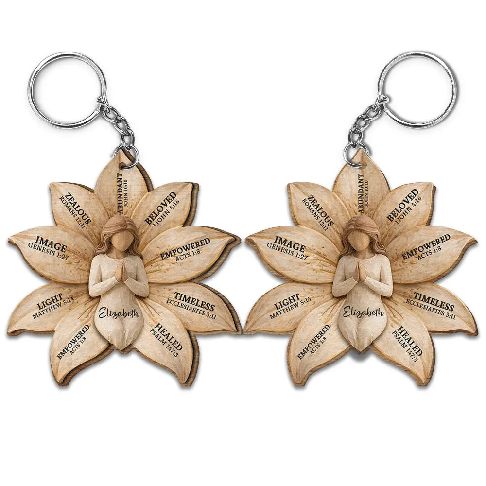 God Says I Am Bible Verse Lily Flower - Personalized Wooden Keychain