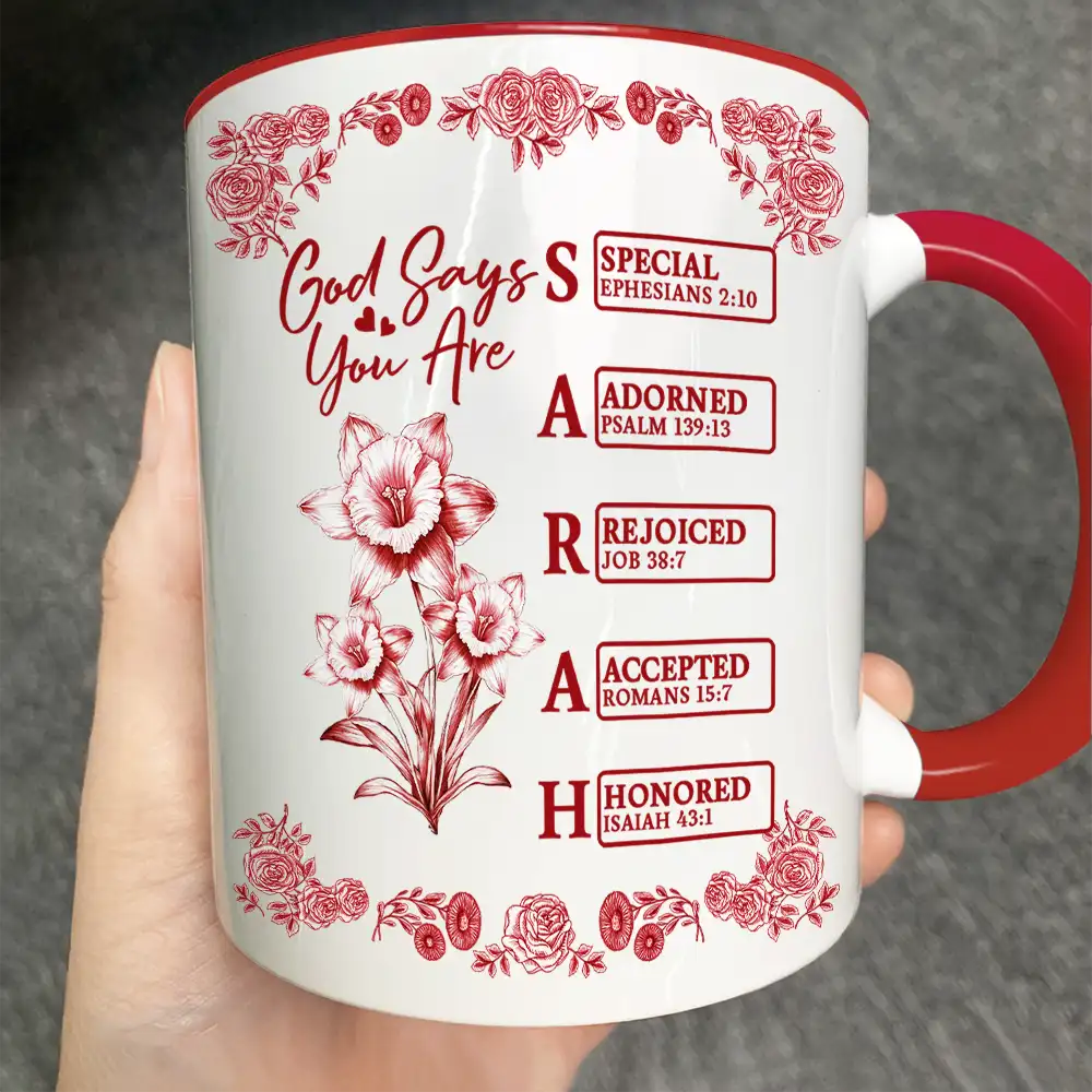 Gift For Yourself, Gift For Women, Christmas, Happy, Christian - God Says I Am Toile De Jouy Flower - Personalized Accent Mug