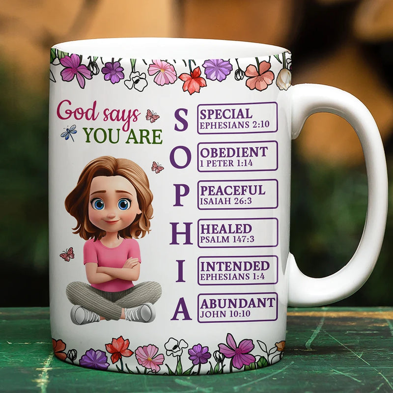 Gift For Bestie, Gift For Sisters, Gift For Yourself, Gift For Women, Happy - God Says You Are 3D Effect Woman - Personalized White Edge-to-Edge Mug