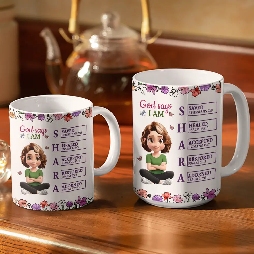 Gift For Bestie, Gift For Sisters, Gift For Yourself, Gift For Women, Happy - God Says You Are 3D Effect Woman - Personalized White Edge-to-Edge Mug