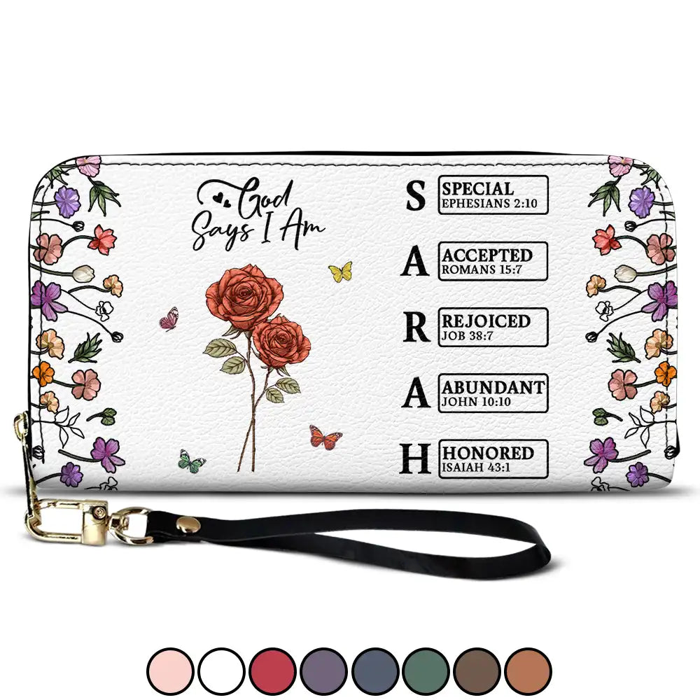 Gift For Mother,Gift For Grandma,Happy - God Says You Are Birth Month Flower - Personalized Leather Long Wallet