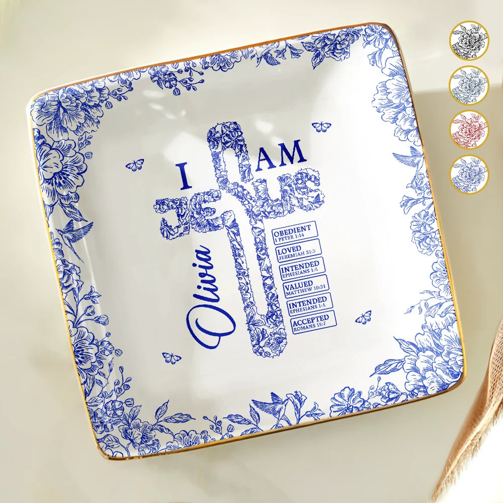 Christian, Gift For Yourself - God Says You Are Cross With Toile Floral Border - Personalized Ring Dish