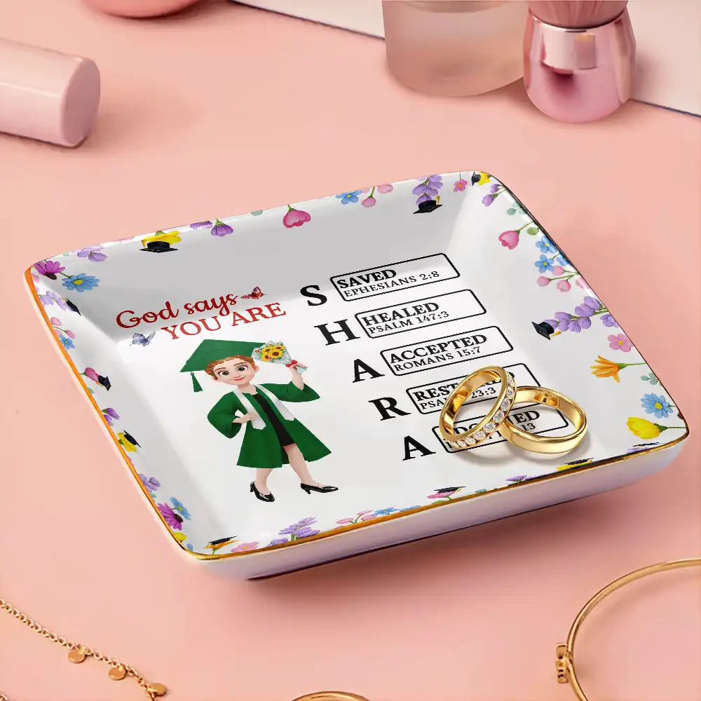 Graduation,Happy,Gift For Girlfriend,Gift For Yourself,Gift For Women,Gift For Daughter,Gift For Sisters,Gift For Bestie,Christian - God Says You Are Ready For This Next Chapter - Personalized Ring Dish