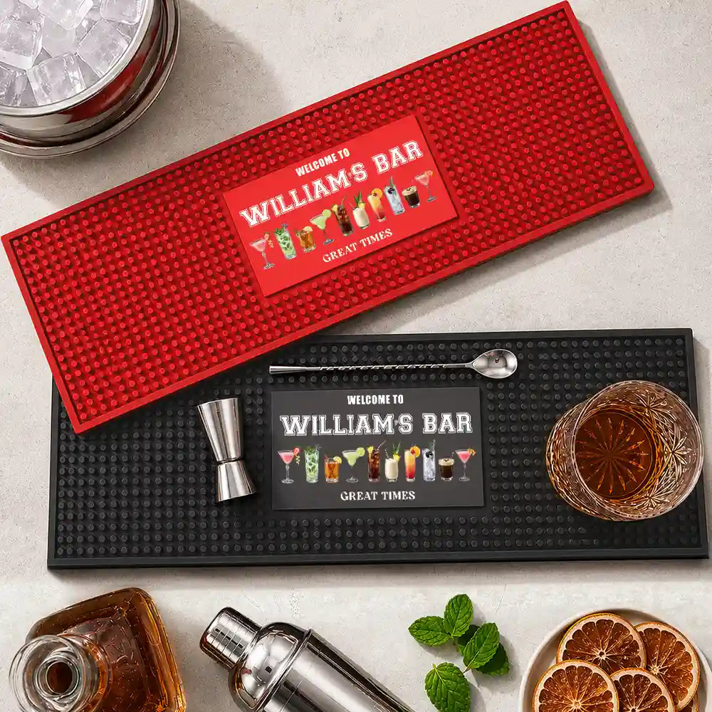Gift For Men,Gift For Yourself,Confident,Custom Text - Good Friends Good Drinks Great Times - Personalized Bar Mat