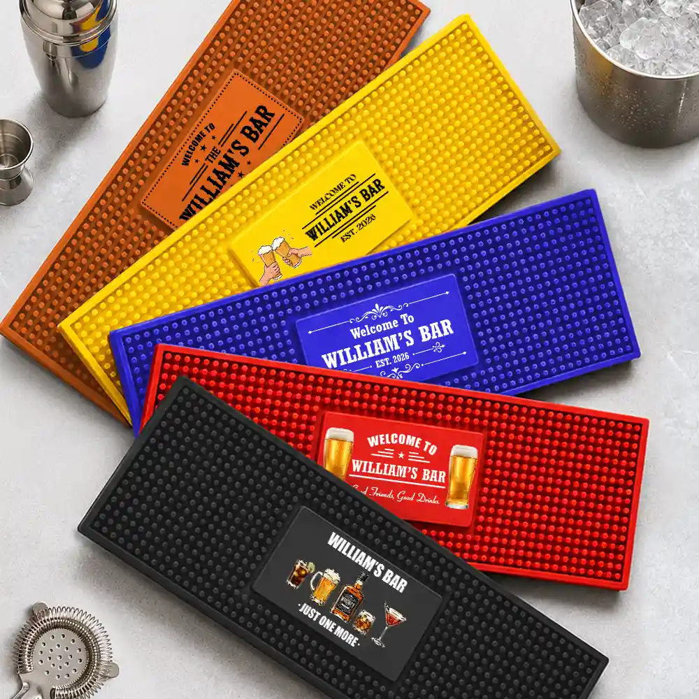 Gift For Men,Gift For Yourself,Confident,Custom Text - Good Friends Good Drinks Great Times - Personalized Bar Mat
