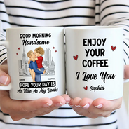 Gift For Couples,Gift For Husband,Gift For Boyfriend,Funny - Good Morning Handsome Beautiful - Personalized Mug