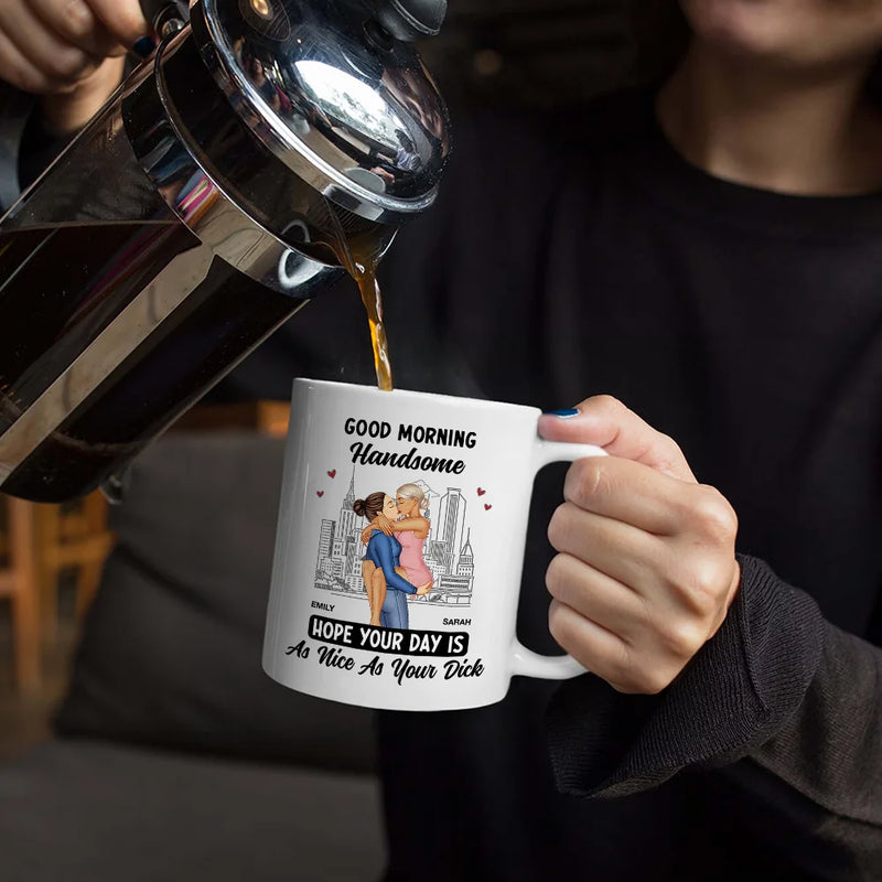 Gift For Couples,Gift For Husband,Gift For Boyfriend,Funny - Good Morning Handsome Beautiful - Personalized Mug