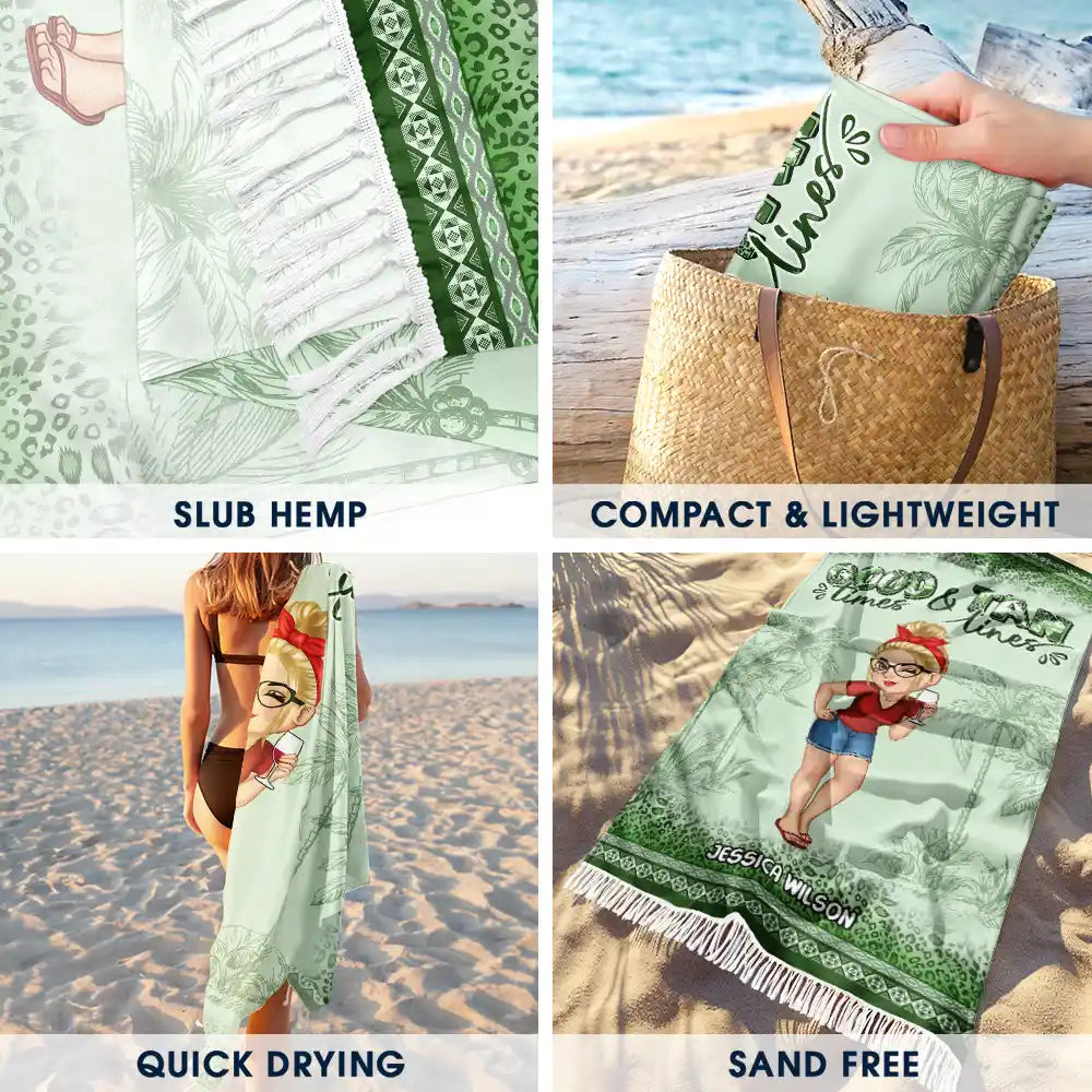 Gift For Women, Beach, Summer, Happy, Gift For Yourself - Good Times And Tan Lines - Personalized Turkish Beach Towel