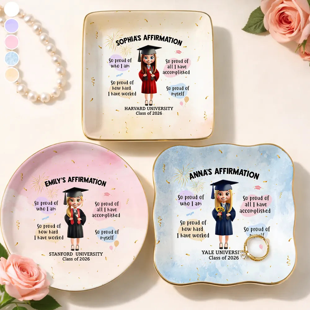 Graduation,Gift For Bestie,Gift For Yourself,Gift For Girlfriend,Happy - Graduation Affirmation - Personalized Ring Dish