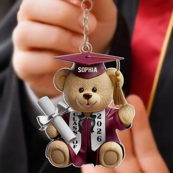 Graduation,Happy - Graduation Bear 3D Effect - Personalized Acrylic Keychain
