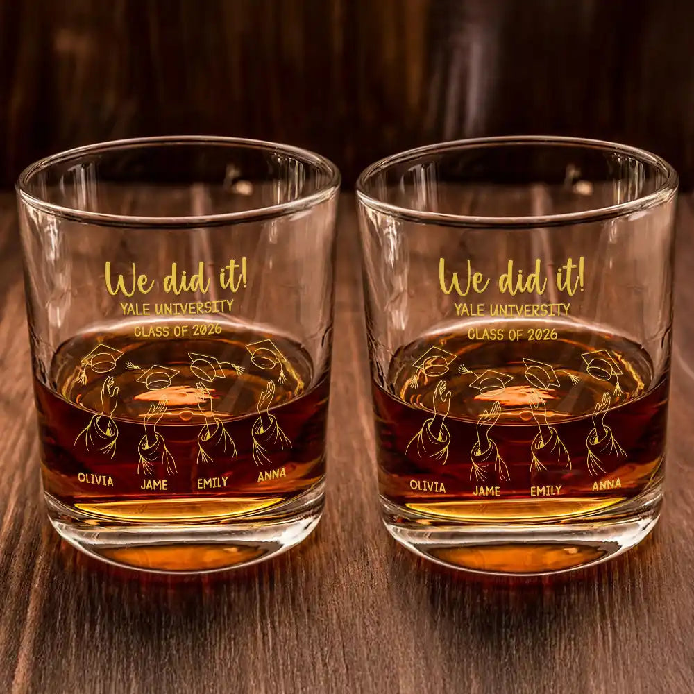 Gift For Bestie,Graduation,Happy,Icon - Graduation Cap Toss Metal Engraved Effect - Personalized Whiskey Glass