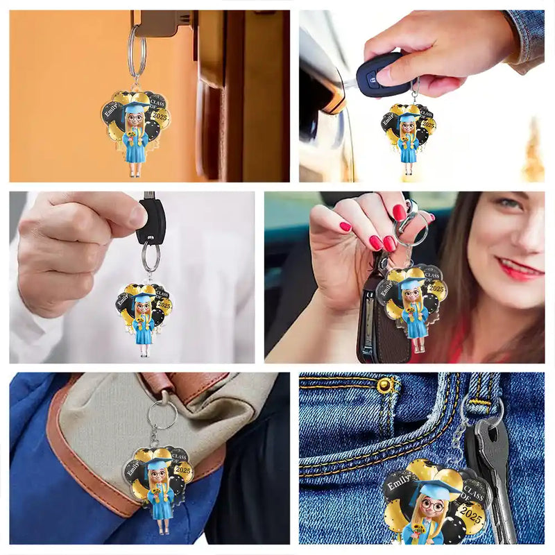 Graduation - Graduation Celebration Balloons Cute 3D Effect - Personalized Acrylic Keychain
