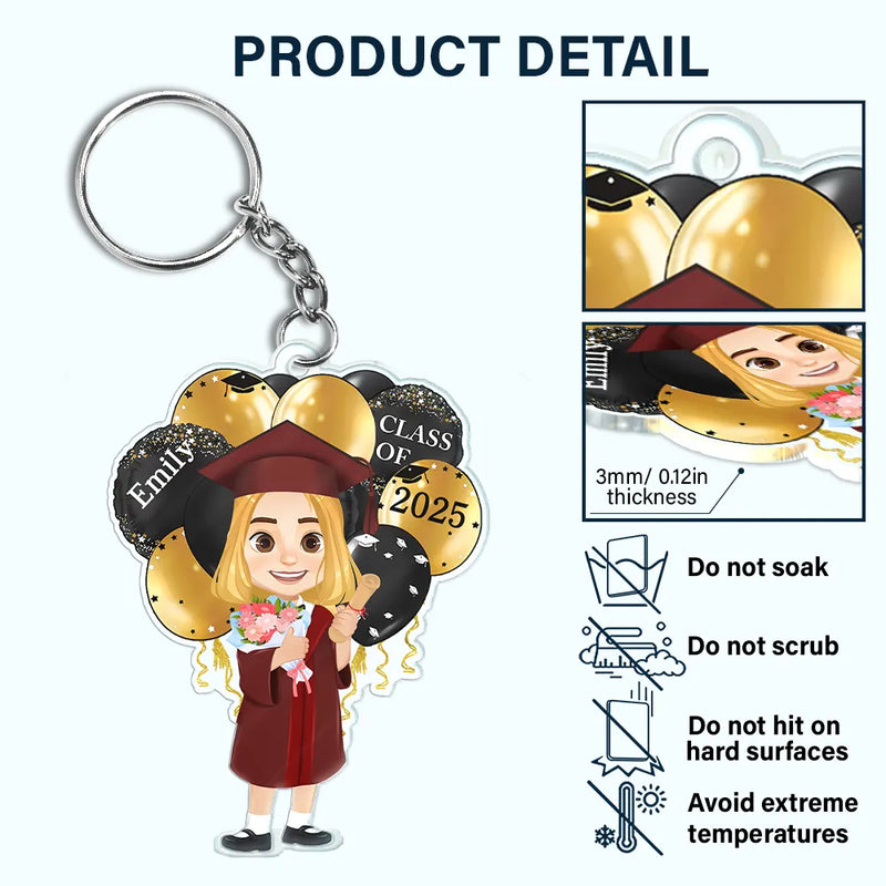 Graduation,Happy - Graduation Celebration Balloons Cute Flat Art - Personalized Acrylic Keychain