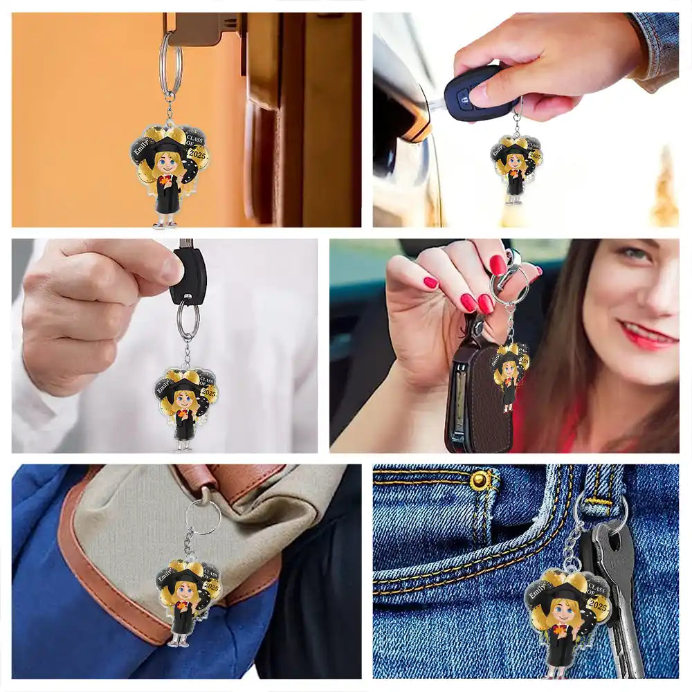 Graduation,Happy - Graduation Celebration Balloons Cute Flat Art - Personalized Acrylic Keychain