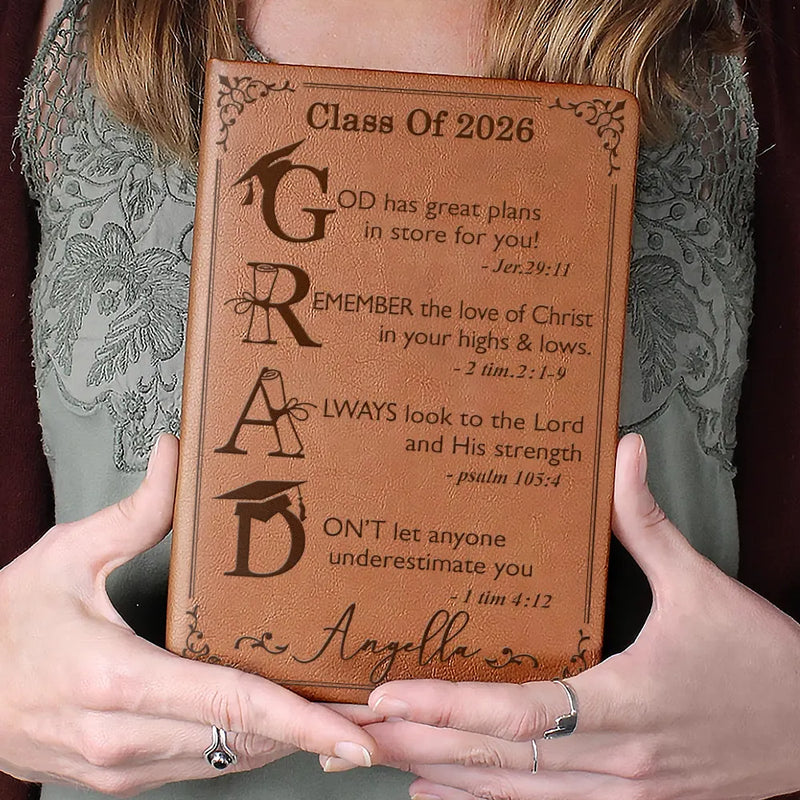 Graduation Motivation God Has Great Plans For You - Personalized Leather Journal