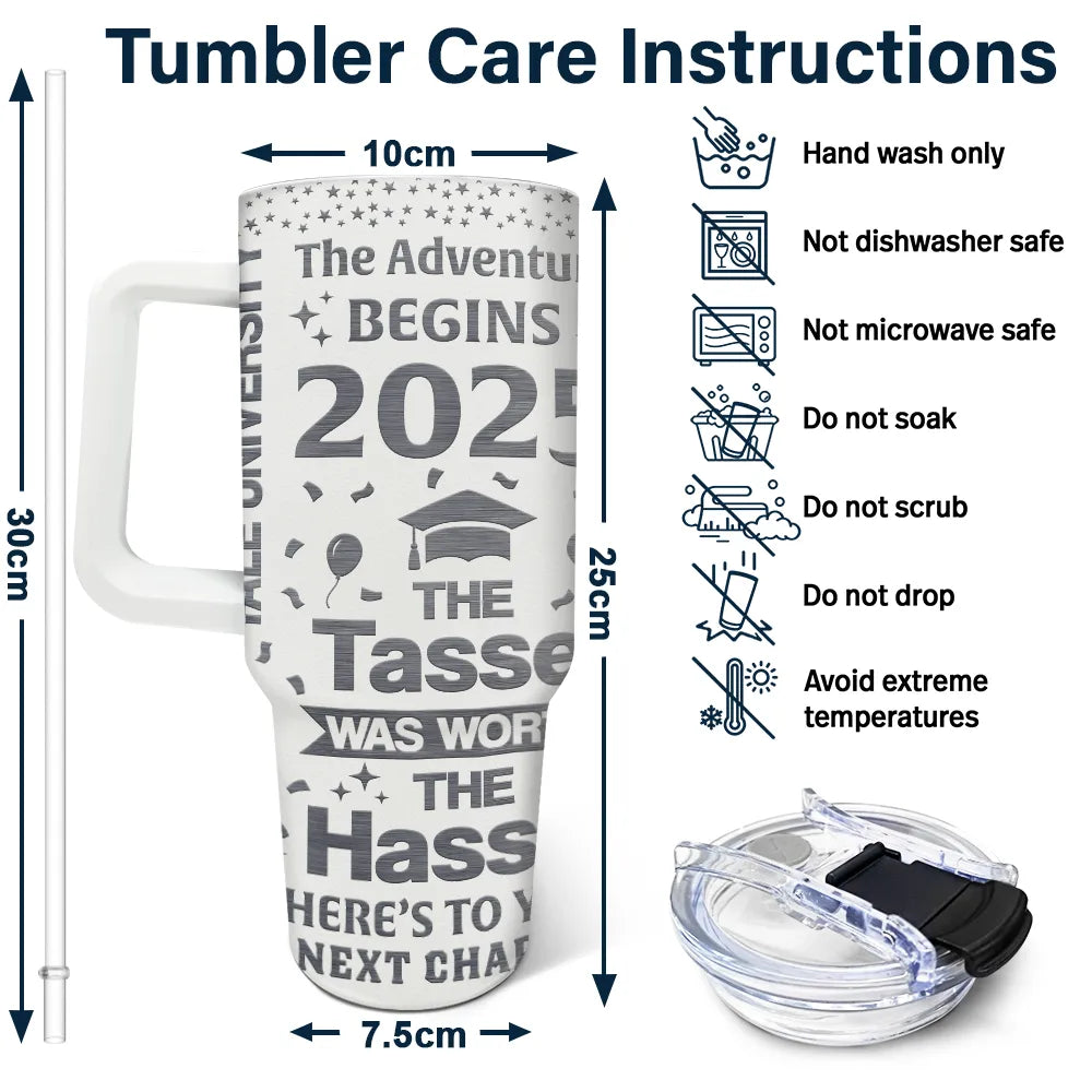 Graduation The Adventure Begins - Personalized 40oz Tumbler With Straw