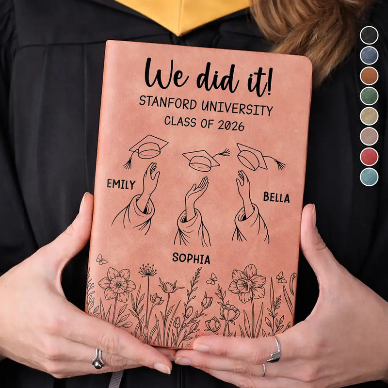 Icon,Gift For Bestie,Graduation,Happy - Graduation Cap Toss Celebration - Personalized Leather Journal