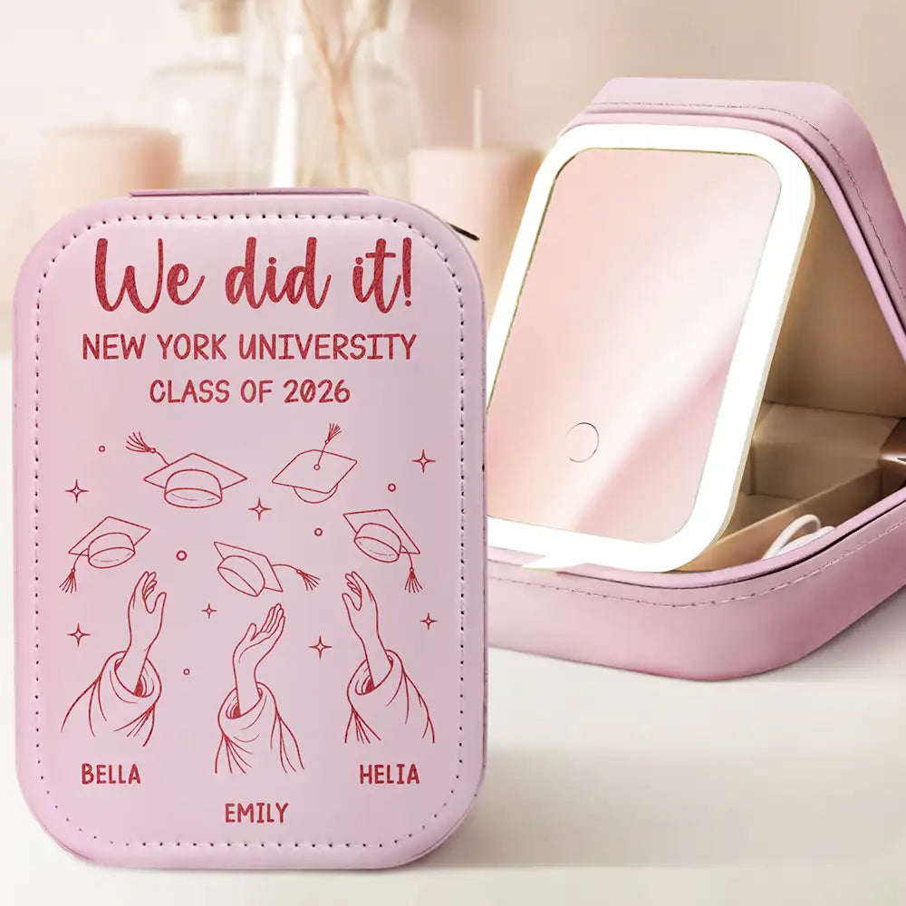 Gift For Bestie,Graduation,Happy,Icon - Graduation Cap Toss Celebration - Personalized Makeup Box With LED Mirror