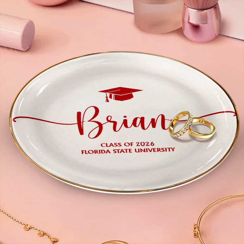 Graduation Your Name School Year - Personalized Round Ring Dish